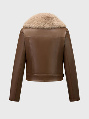 Giubbotto Biker in Pelle con Pelliccia, Giacca Moto Inverno Donna con Collo in Pelliccia, Chiusura a Cerniera e Fibbia Regolabile