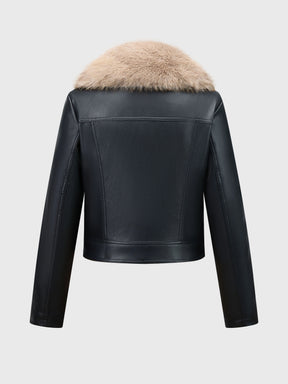 Giubbotto Biker in Pelle con Pelliccia, Giacca Moto Inverno Donna con Collo in Pelliccia, Chiusura a Cerniera e Fibbia Regolabile