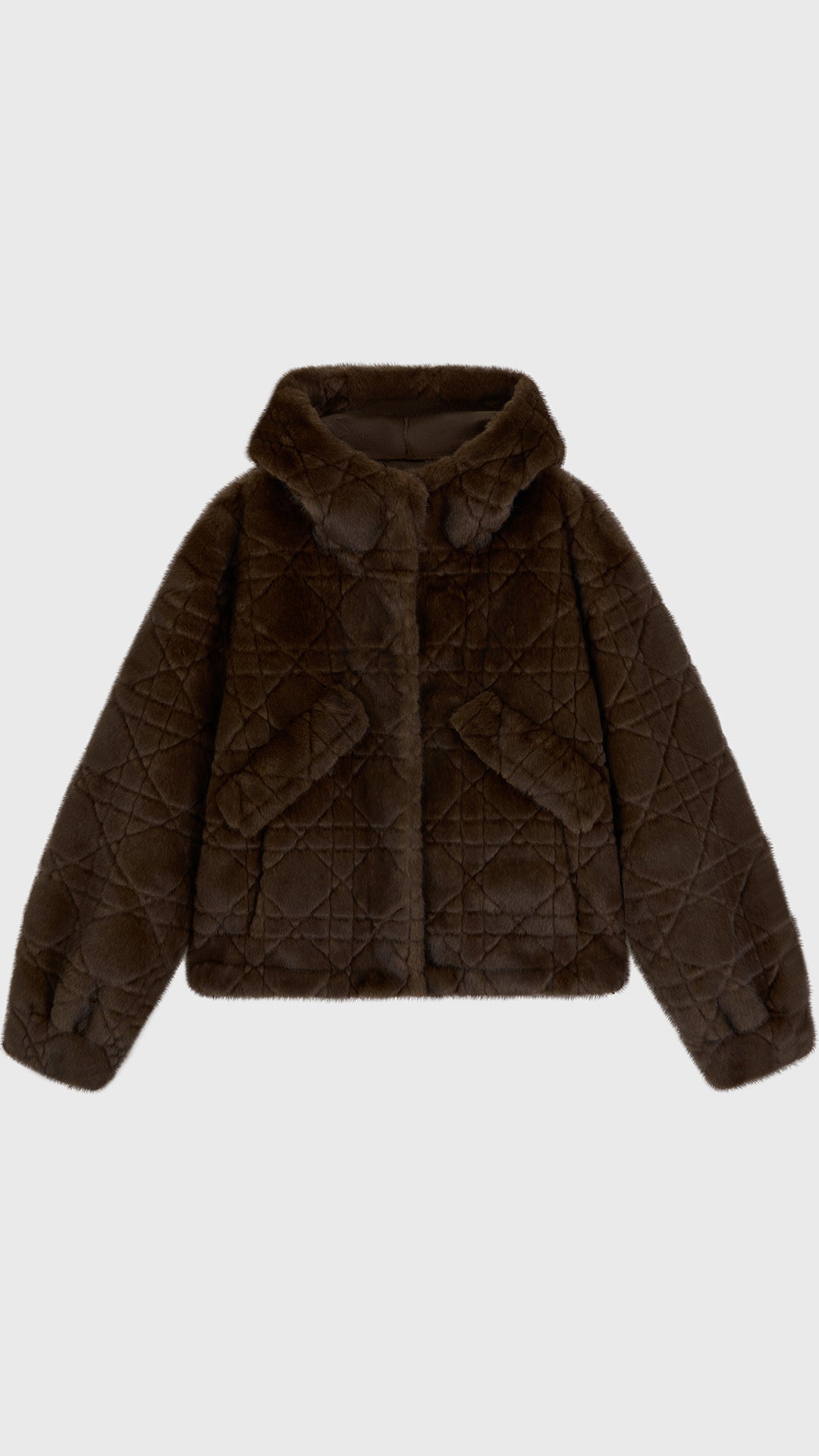 Giacca Corta Invernale Donna in Peluche Sintetico Trapuntato, Cappuccio, Chiusura Nascosta, Giacca Casual Morbida
