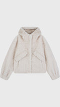 Giacca Corta Invernale Donna in Peluche Sintetico Trapuntato, Cappuccio, Chiusura Nascosta, Giacca Casual Morbida