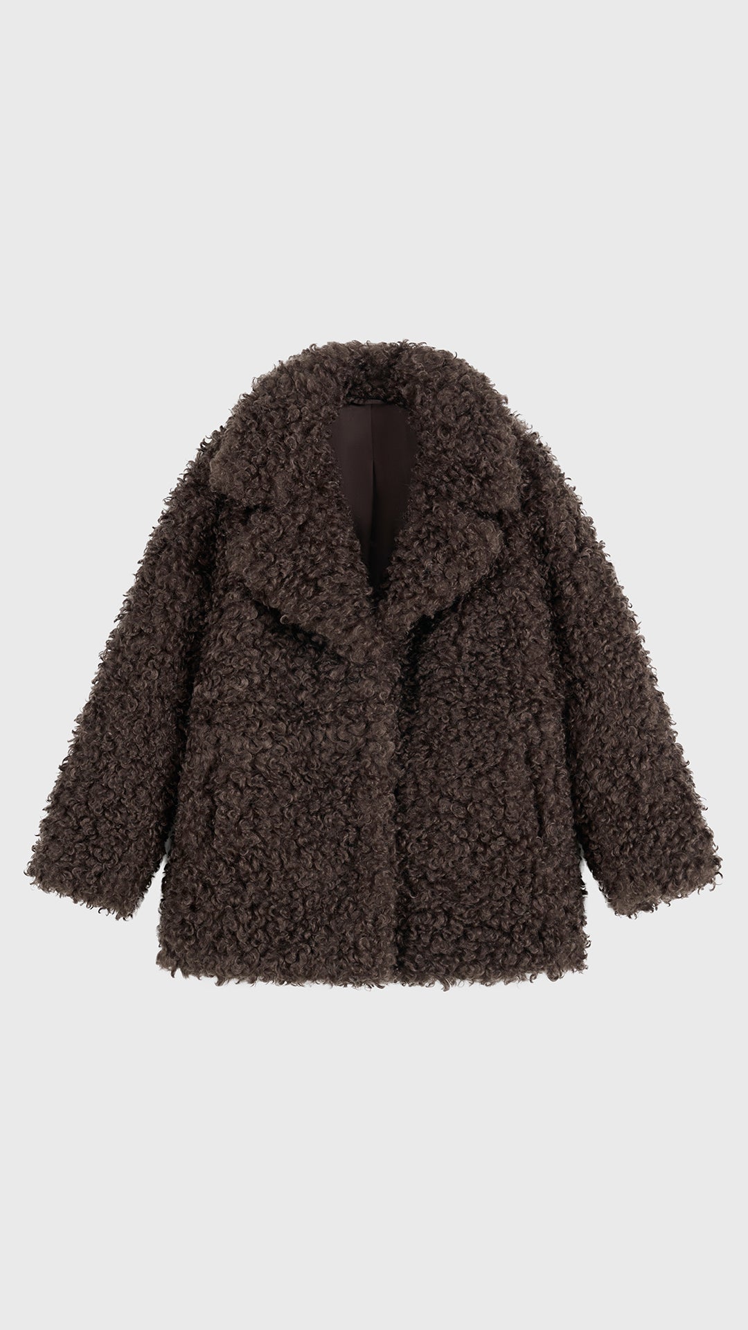 Cappotto Donna in Peluche Sintetico Riccio, Collo a Revers Ampio, Modello Invernale Elegante a Media Lunghezza