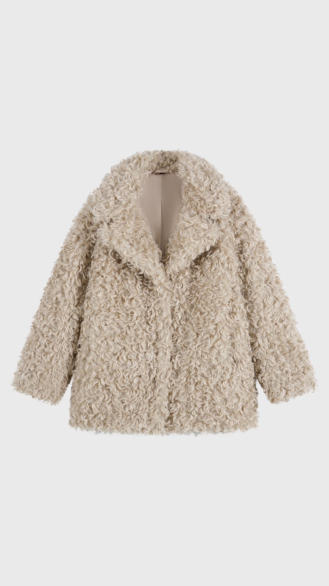 Cappotto Donna in Peluche Sintetico Riccio, Collo a Revers Ampio, Modello Invernale Elegante a Media Lunghezza