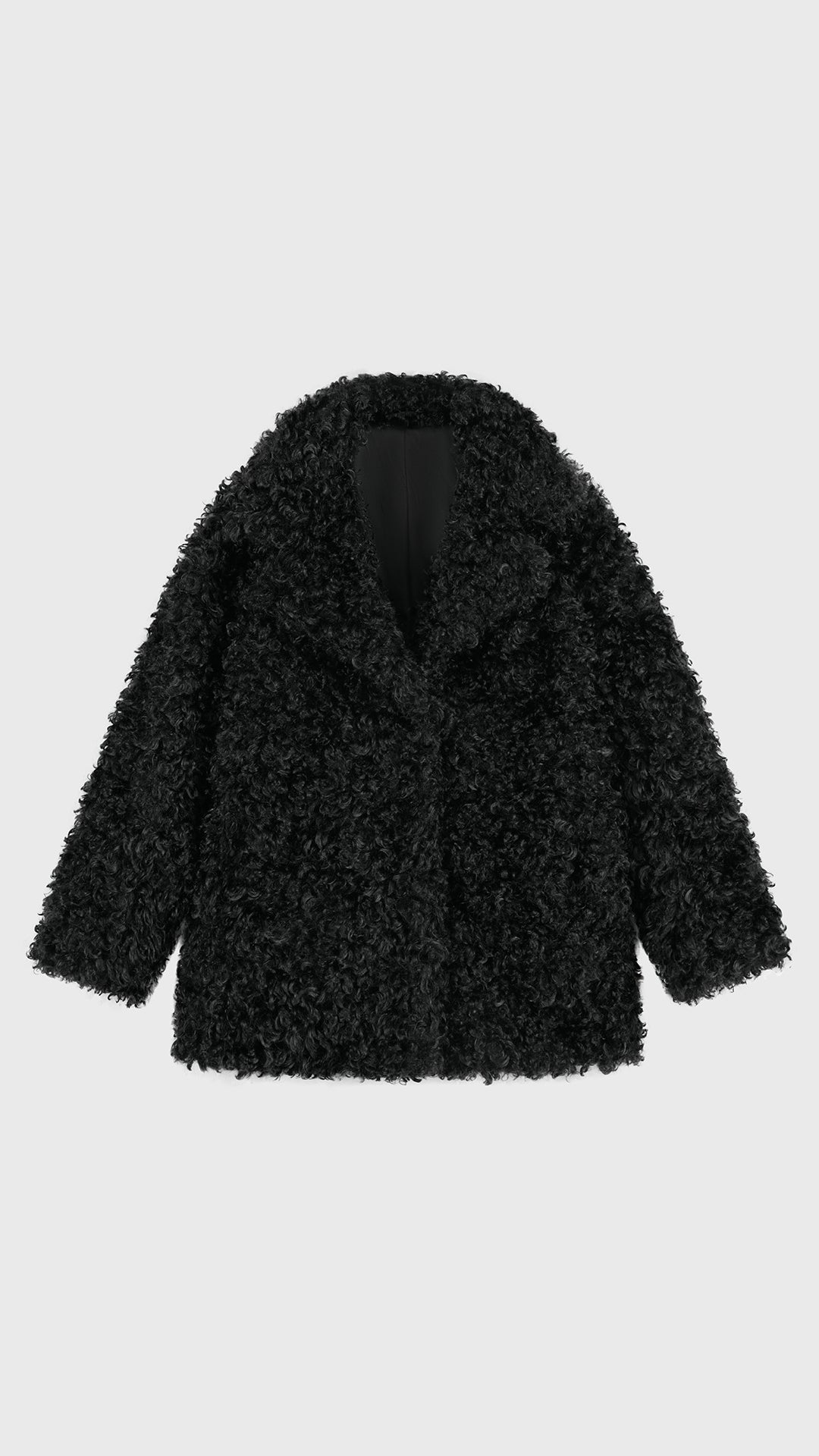Cappotto Donna in Peluche Sintetico Riccio, Collo a Revers Ampio, Modello Invernale Elegante a Media Lunghezza