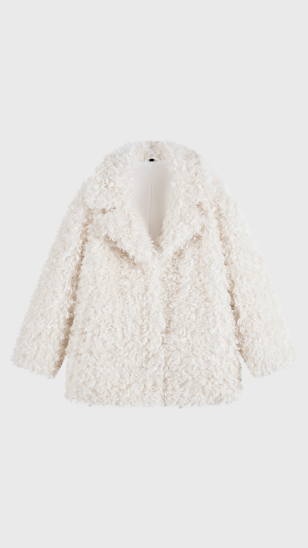 Cappotto Donna in Peluche Sintetico Riccio, Collo a Revers Ampio, Modello Invernale Elegante a Media Lunghezza