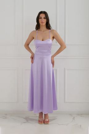 Vestito lungo in raso con schiena scoperta Eva