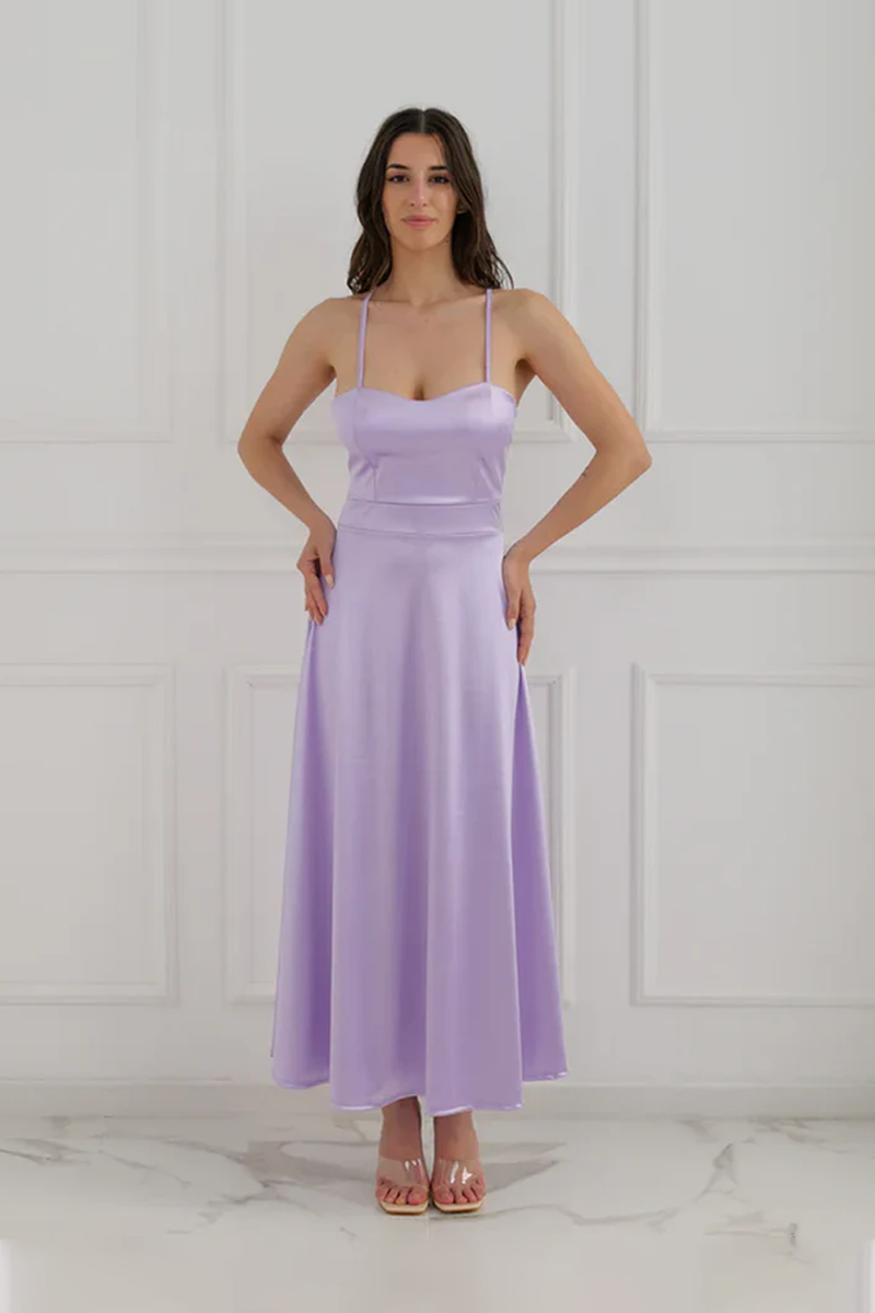 Vestito lungo in raso con schiena scoperta Eva