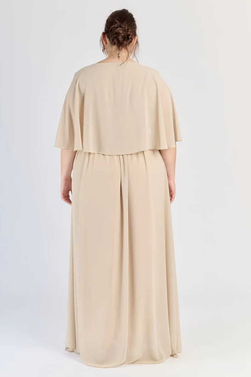 Abito “Sorellea” – Vestito Lungo da Cerimonia con Drappeggio Asimmetrico (Taglie comode)