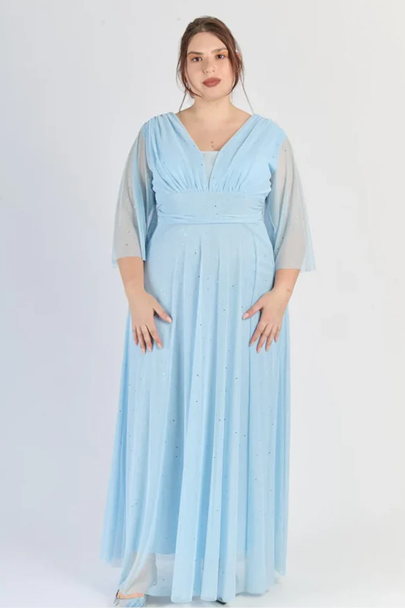 “Vellera” Dress – Long Tulle Dress with Glitter and 3/4 Sleeves (Plus Sizes)