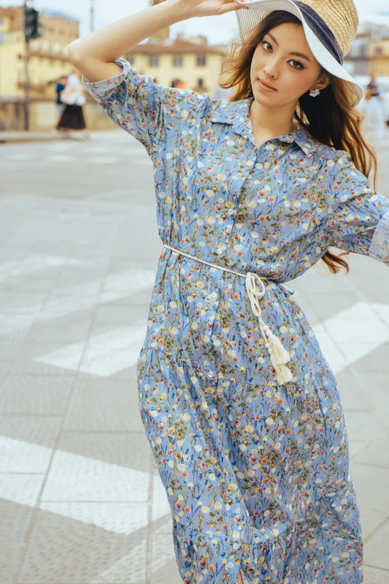 Abito “Fiordaliso” – Camicia Lunga in Cotone con Stampa Floreale