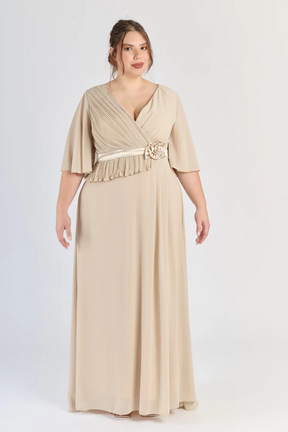 Abito “Sorellea” – Vestito Lungo da Cerimonia con Drappeggio Asimmetrico (Taglie comode)