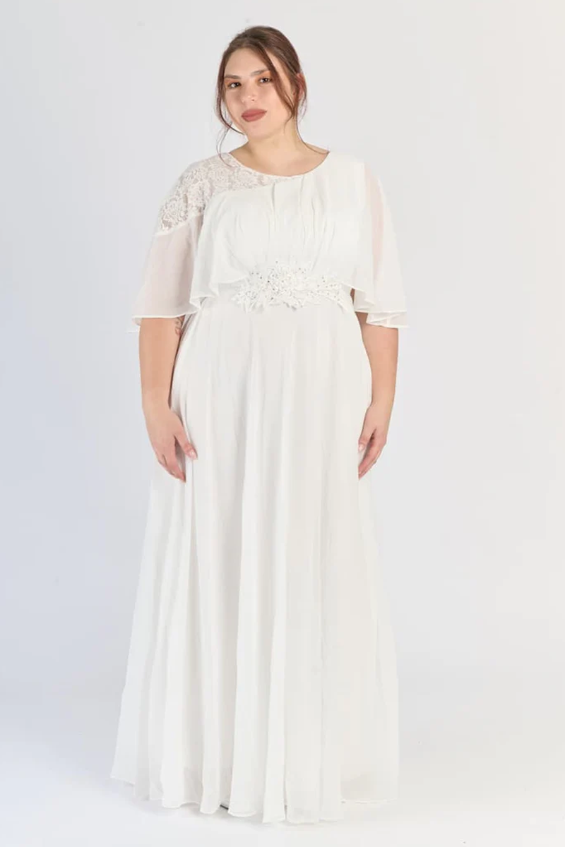 Rochie lungă elegantă din șifon cu detalii de dantelă „Iselda” (Mărimi mari)