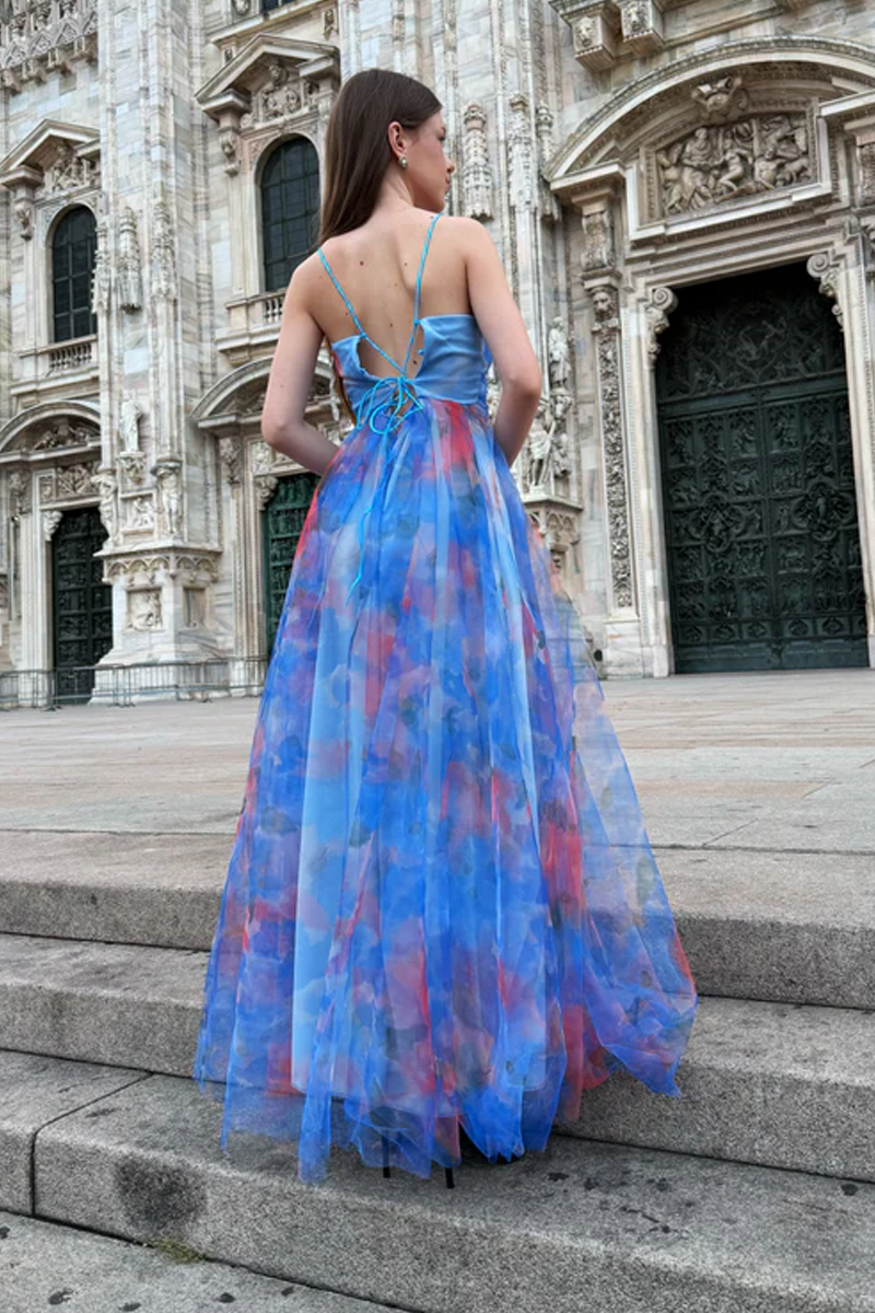 Abito “Silvana” monospalla floreale con spacco laterale