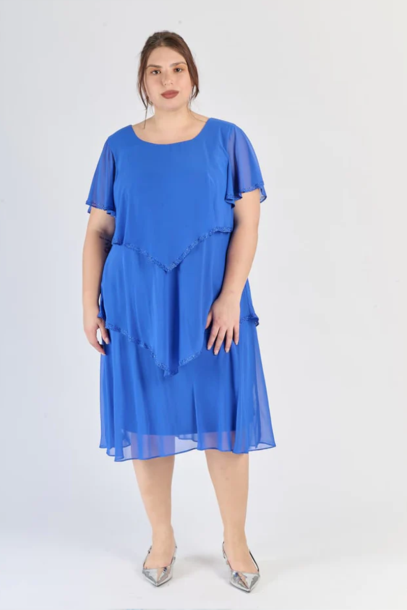 Rochie „Marea” – Rochie midi din șifon cu decolteu în V suprapus (Mărimi mari)