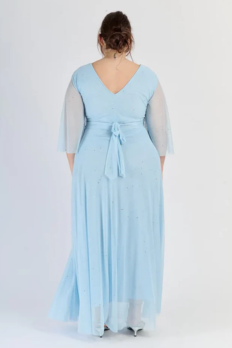 “Vellera” Dress – Long Tulle Dress with Glitter and 3/4 Sleeves (Plus Sizes)