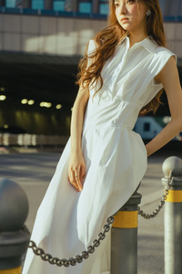 Abito “Alba” – Camicia Senza Maniche in Cotone con Gonna Svasata