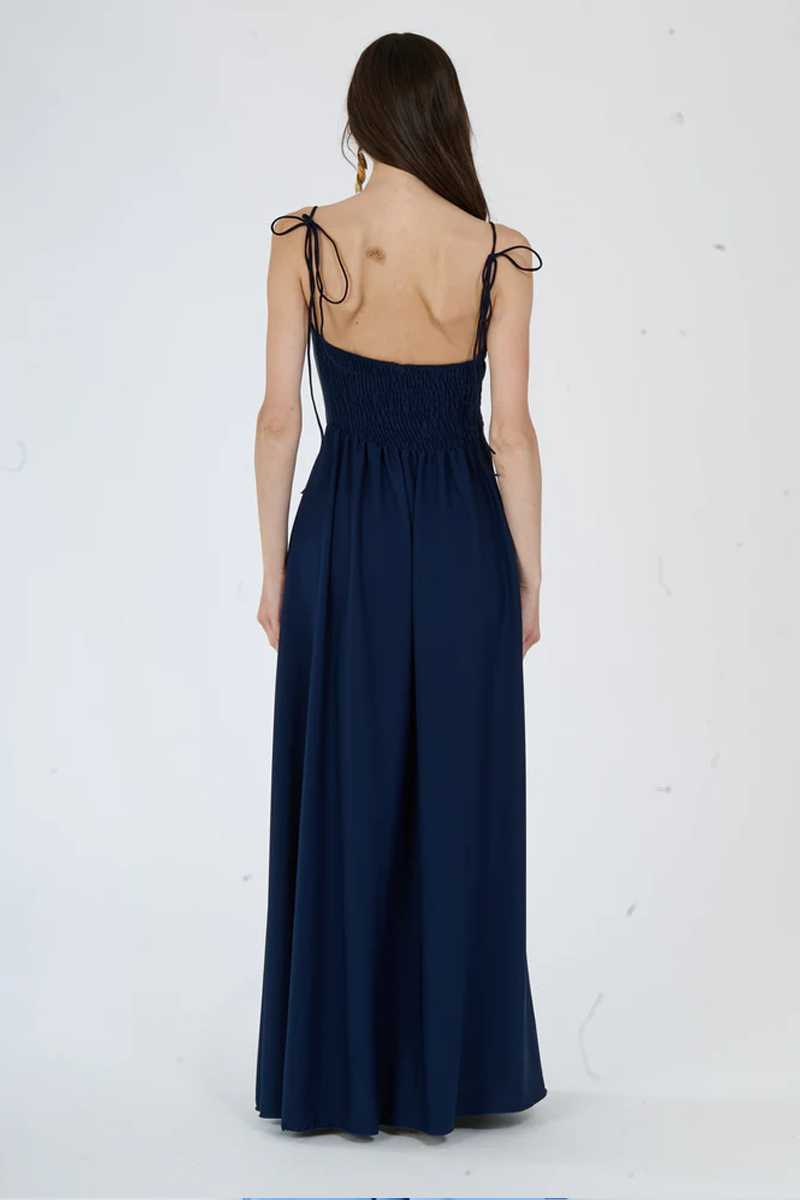 Abito “Isadora” – Vestito Lungo in Poliestere con Spacco e Spalline Annodate