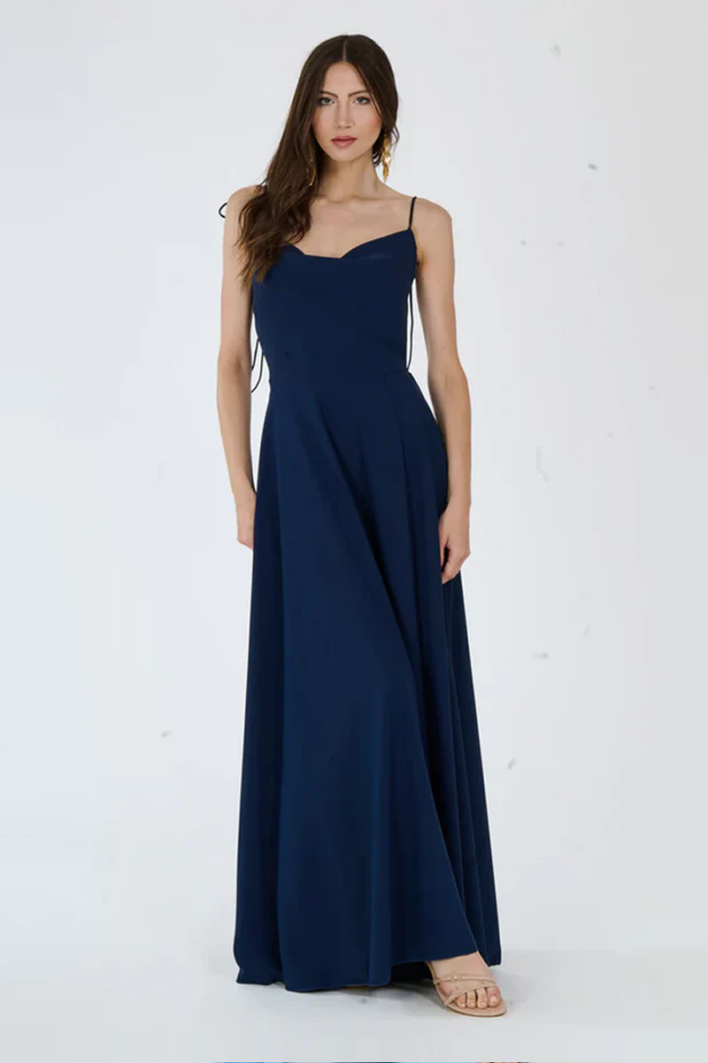 Abito “Isadora” – Vestito Lungo in Poliestere con Spacco e Spalline Annodate
