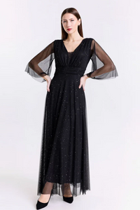 Abito lungo in tulle con maniche lunghe Ludovica