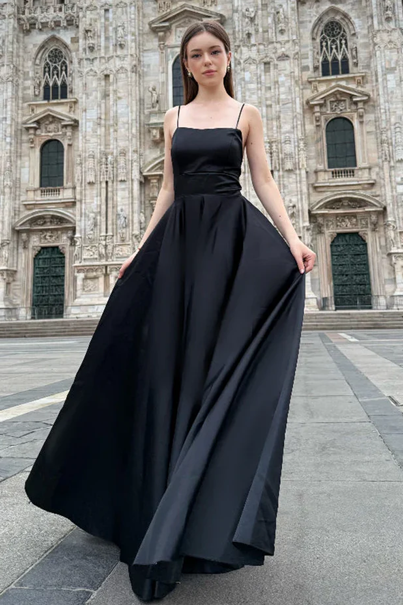 Elegant Long Satin Dress with Thin Straps – “Estella”