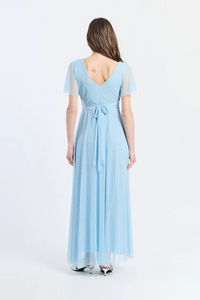 Long tulle dress with half sleeves Blue