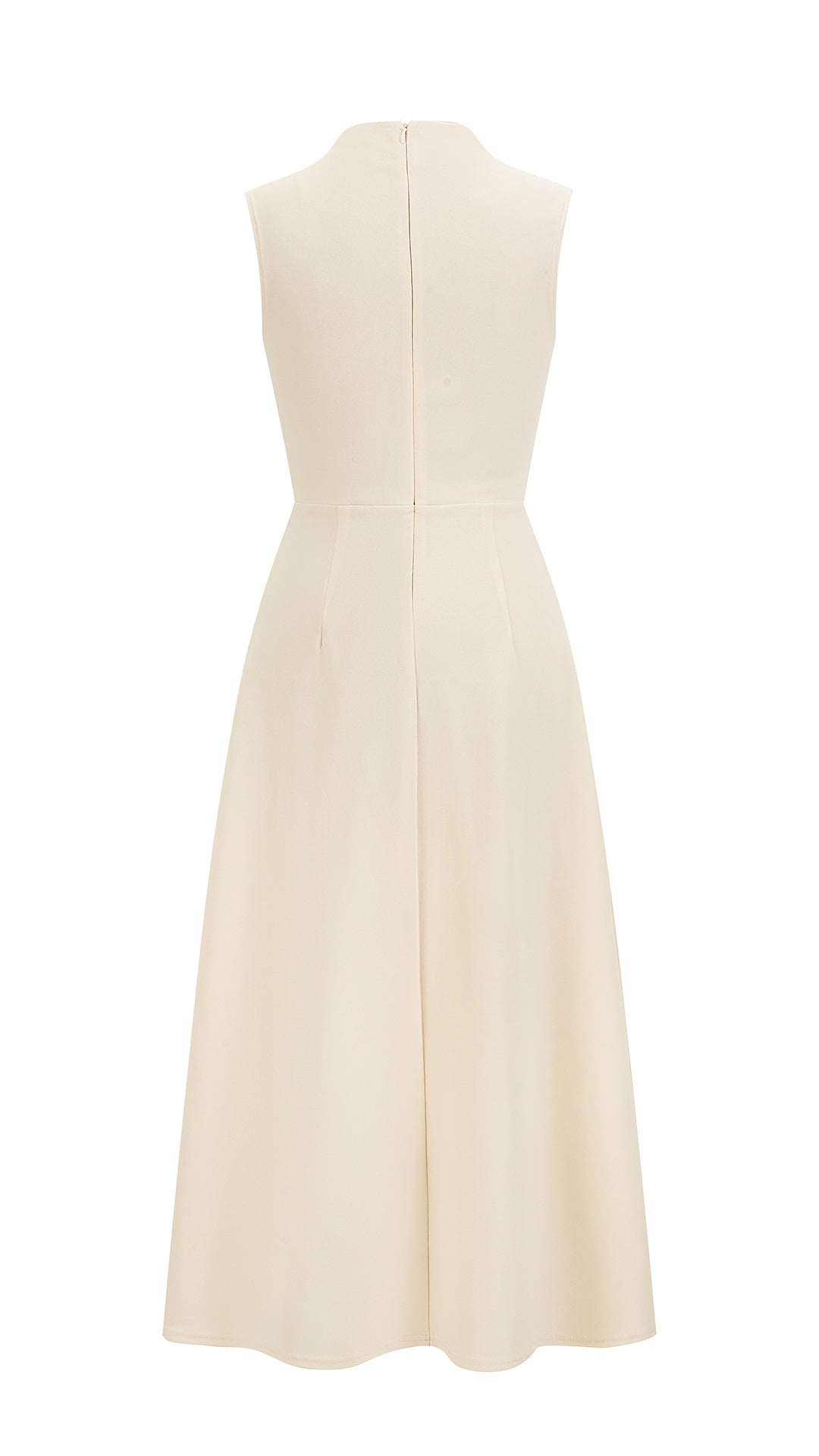 Abito Midi Donna Senza Maniche, Collo con Nodo Arricciato, Vita Definita, Modello A‑Line Elegante per Cerimonie e Ufficio