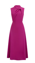 Abito Midi Donna Senza Maniche, Collo con Nodo Arricciato, Vita Definita, Modello A‑Line Elegante per Cerimonie e Ufficio