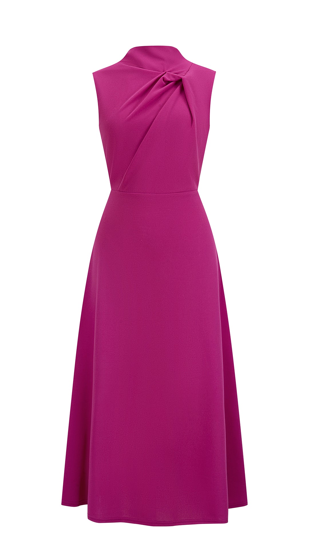 Abito Midi Donna Senza Maniche, Collo con Nodo Arricciato, Vita Definita, Modello A‑Line Elegante per Cerimonie e Ufficio