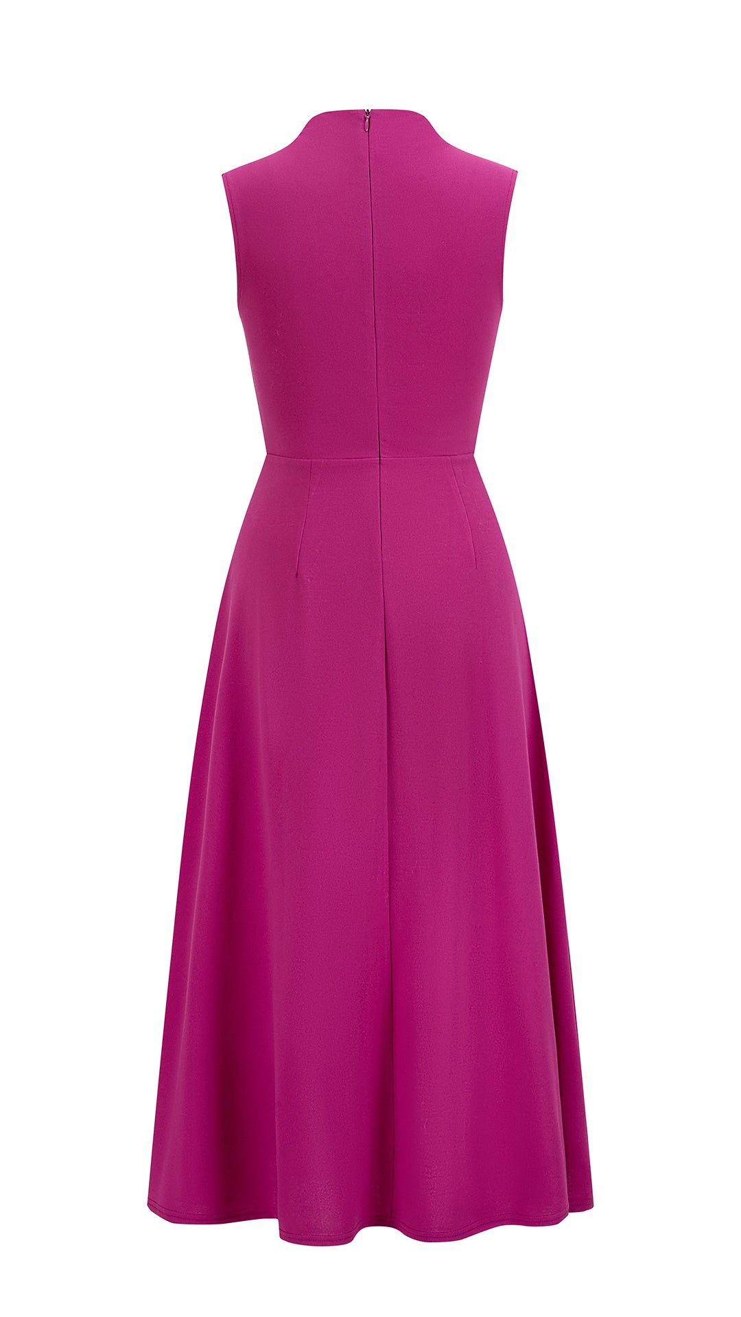 Abito Midi Donna Senza Maniche, Collo con Nodo Arricciato, Vita Definita, Modello A‑Line Elegante per Cerimonie e Ufficio