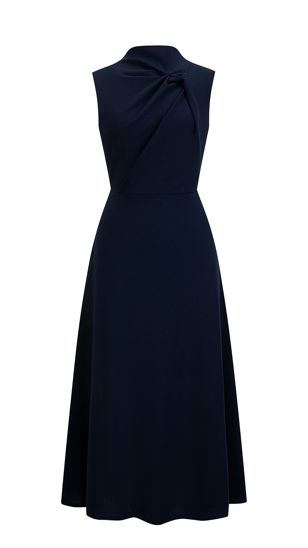 Abito Midi Donna Senza Maniche, Collo con Nodo Arricciato, Vita Definita, Modello A‑Line Elegante per Cerimonie e Ufficio