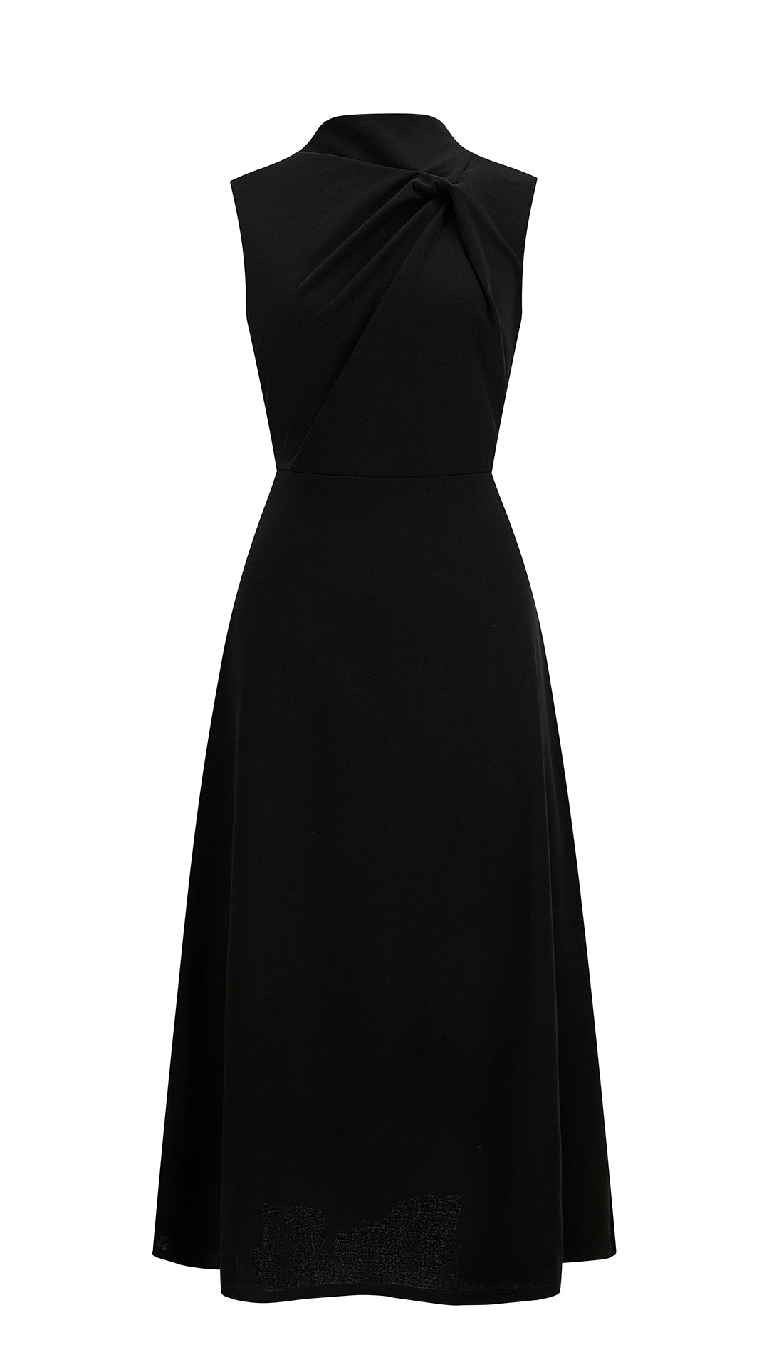 Abito Midi Donna Senza Maniche, Collo con Nodo Arricciato, Vita Definita, Modello A‑Line Elegante per Cerimonie e Ufficio