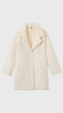 Cappotto medio in peluche sintetica con colletto a revers