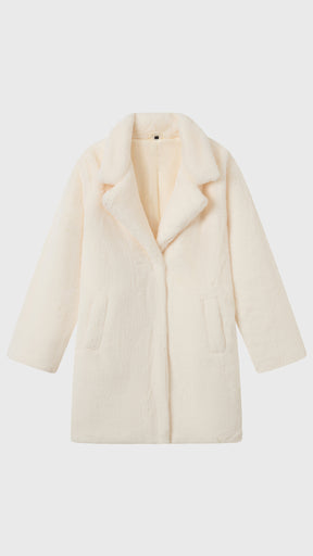Cappotto medio in peluche sintetica con colletto a revers