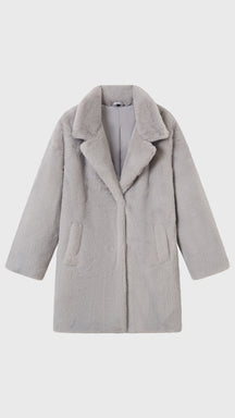 Cappotto medio in peluche sintetica con colletto a revers