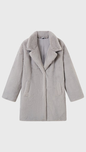 Cappotto medio in peluche sintetica con colletto a revers