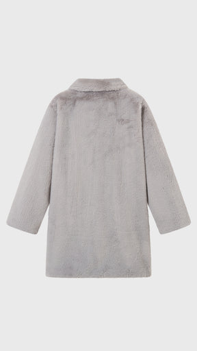 Cappotto medio in peluche sintetica con colletto a revers