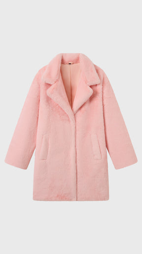 Cappotto medio in peluche sintetica con colletto a revers