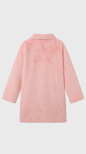 Cappotto medio in peluche sintetica con colletto a revers