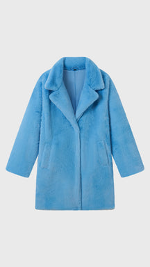 Cappotto medio in peluche sintetica con colletto a revers