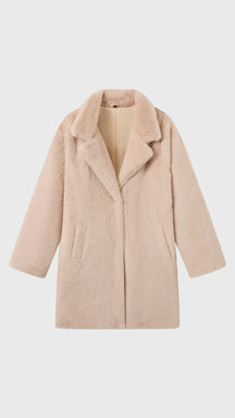Cappotto medio in peluche sintetica con colletto a revers