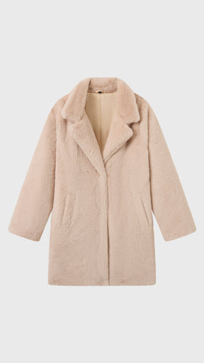 Cappotto medio in peluche sintetica con colletto a revers