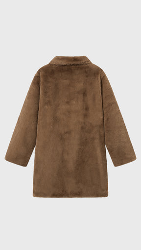 Cappotto medio in peluche sintetica con colletto a revers