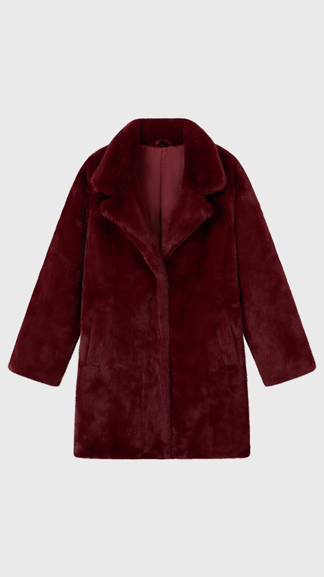 Cappotto medio in peluche sintetica con colletto a revers