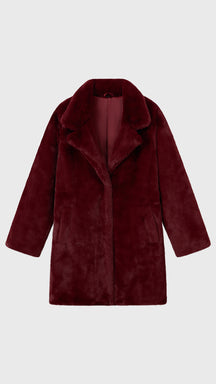 Cappotto medio in peluche sintetica con colletto a revers