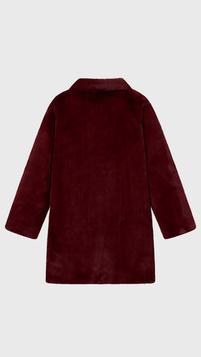 Cappotto medio in peluche sintetica con colletto a revers