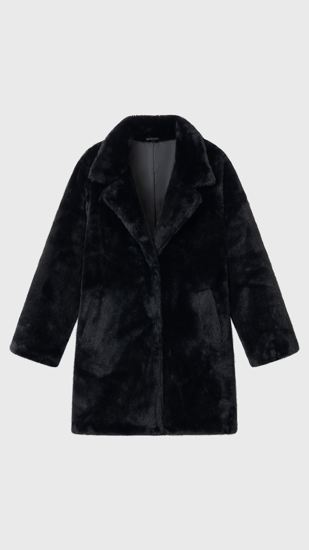 Cappotto medio in peluche sintetica con colletto a revers