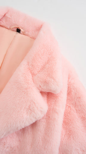 Cappotto lungo in peluche sintetica con colletto a revers