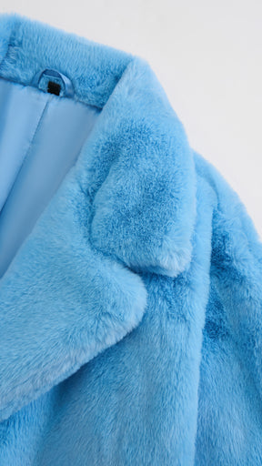 Cappotto lungo in peluche sintetica con colletto a revers