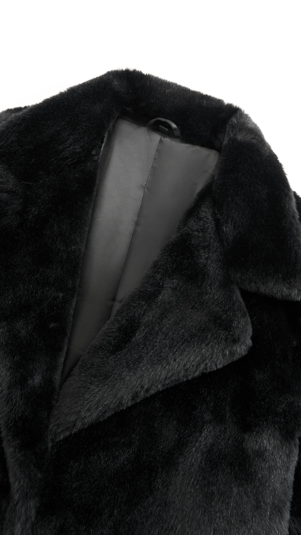 Cappotto lungo in peluche sintetica con colletto a revers