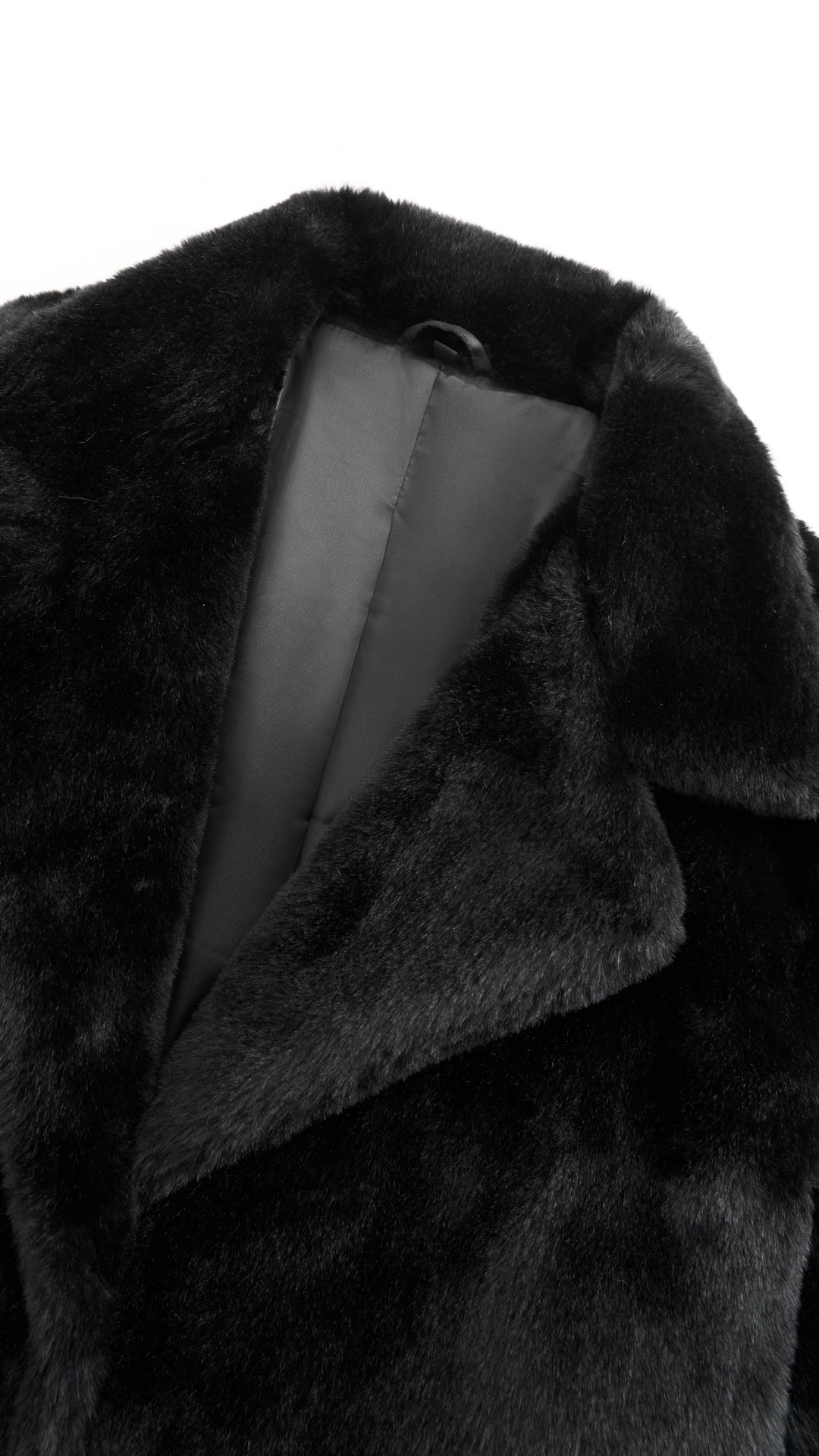 Cappotto lungo in peluche sintetica con colletto a revers