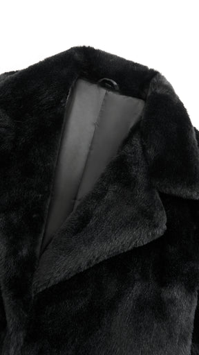 Cappotto lungo in peluche sintetica con colletto a revers